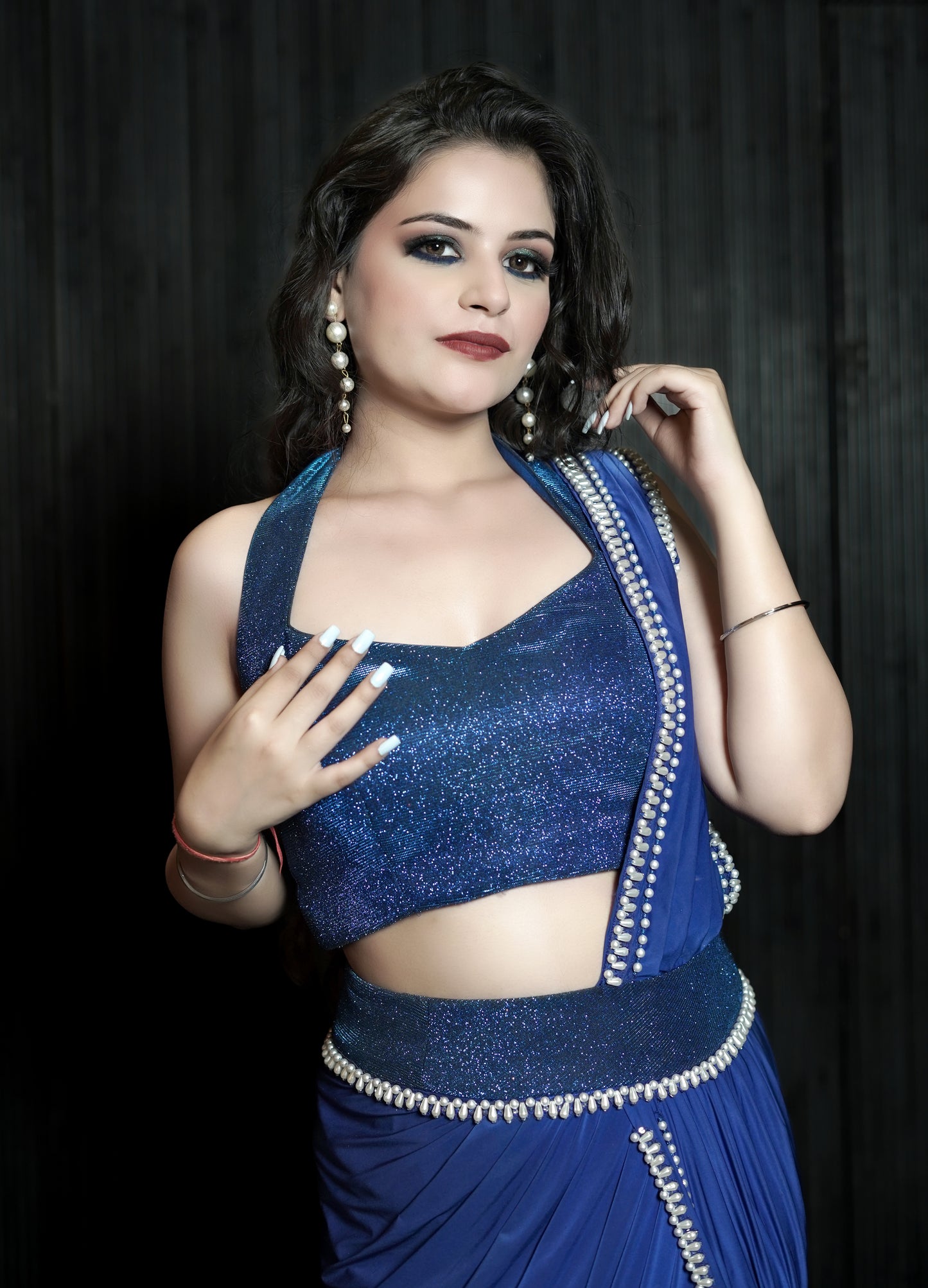 Midnight Elegance Pearl Saree