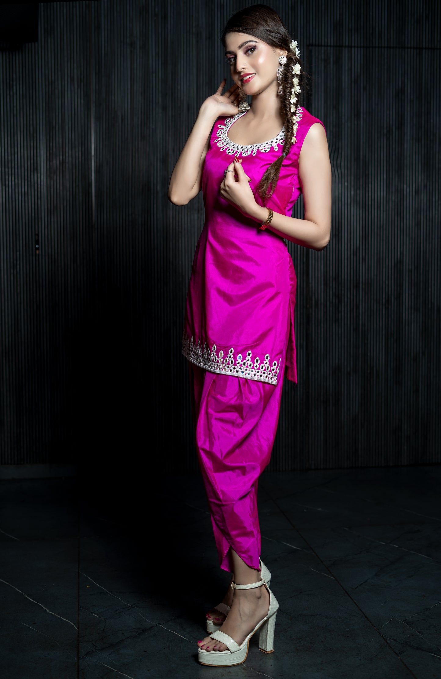 Magenta Mirror Dhoti Suit