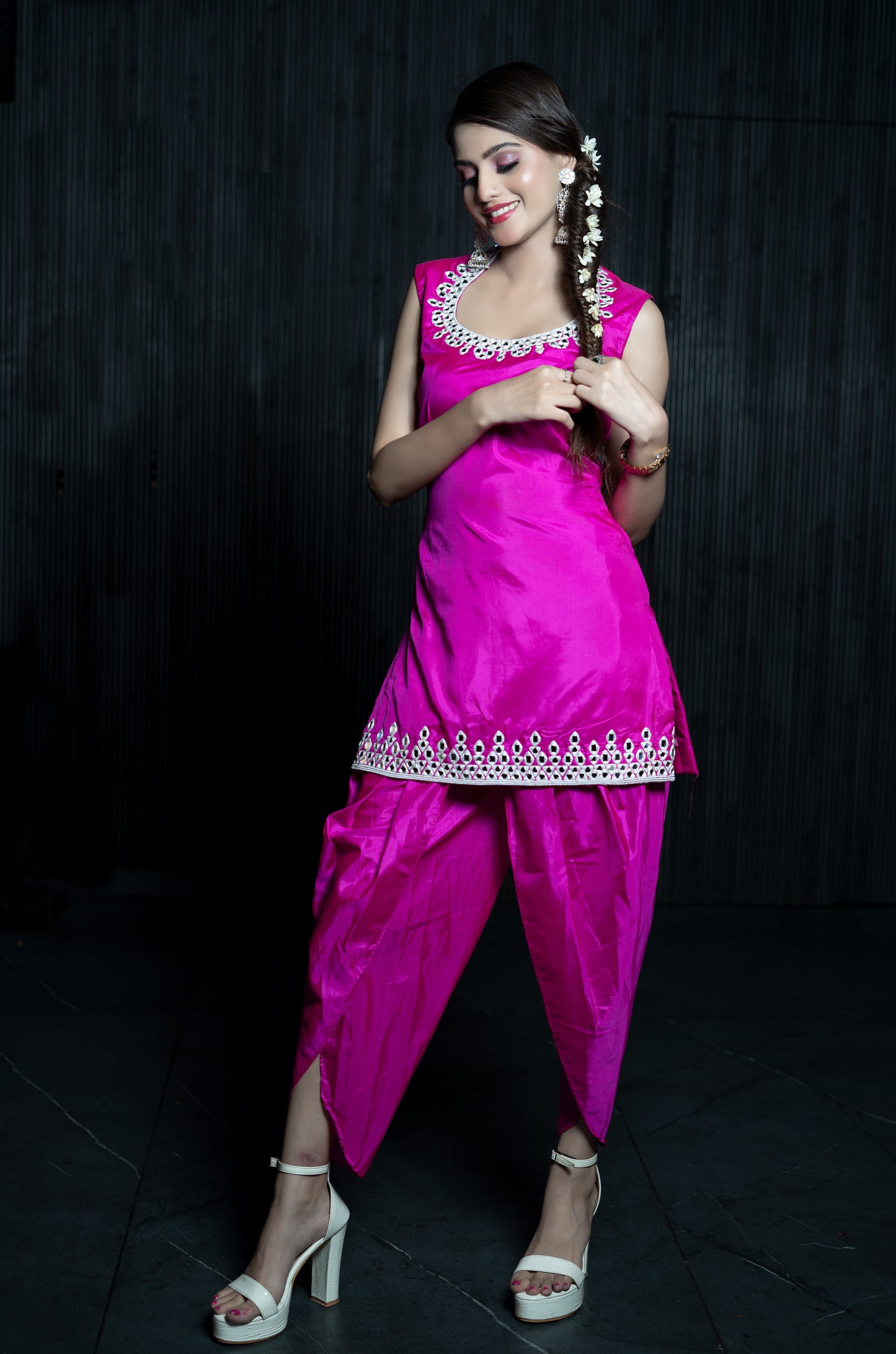 Magenta Mirror Dhoti Suit