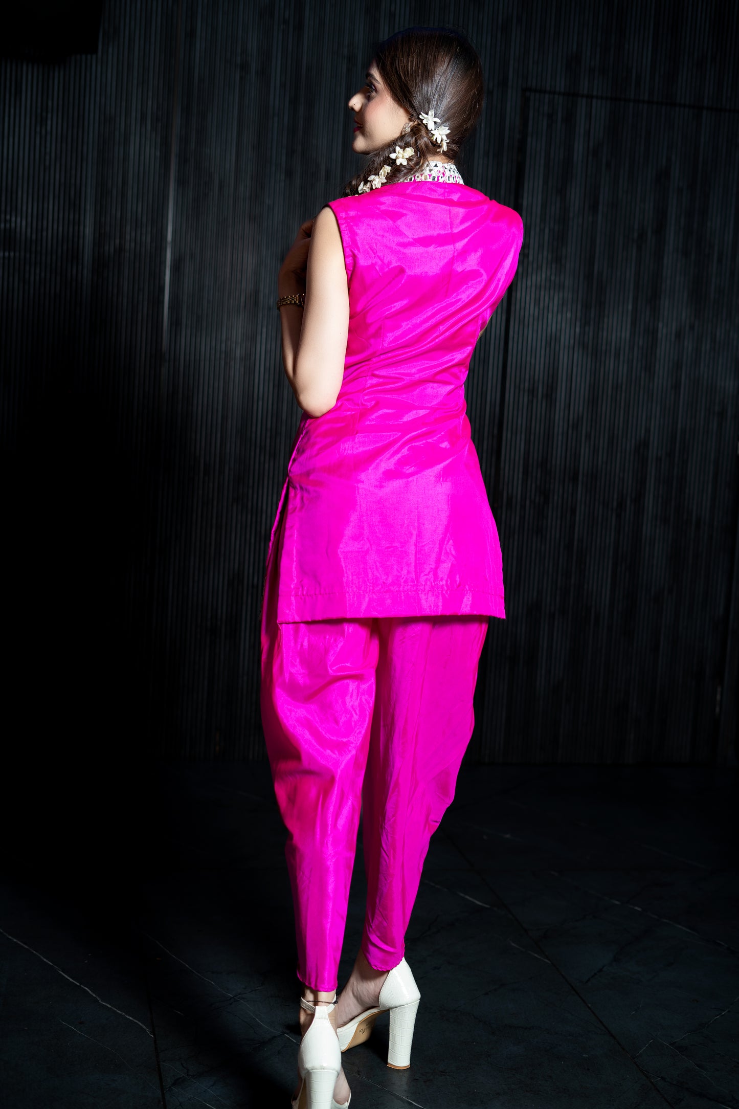 Magenta Mirror Dhoti Suit