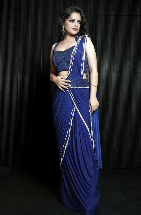 Midnight Elegance Pearl Saree